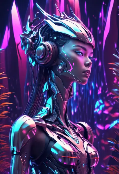 Dubrec style，Mecha girl virtual holographic digital avatar，Futuristic jungle mountains image foreground，（multiple exposure：1.8），Complex illustrations in surrealist art style，Surreal dreams，Become an invisible virtual hologram，Transparent person avatar，Virt...