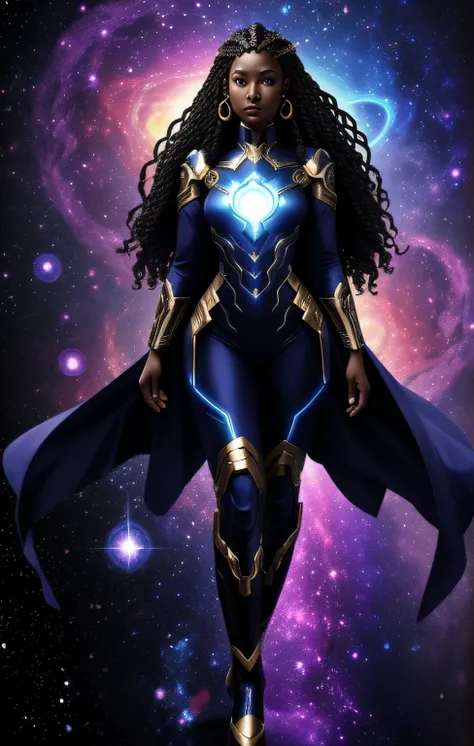 a character from marvel universe,Singularity,marvel future fight,a woman in a bodysuit of galaxies is walking in the air, galactic sized goddess, goddess of galaxies, quality astral projection render, cosmic goddess, cyborg goddess in cosmos, alien woman, ...