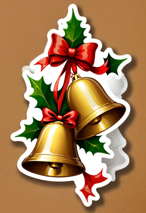 One sticker, christmas,1 pair of Christmas bells，simple backgound