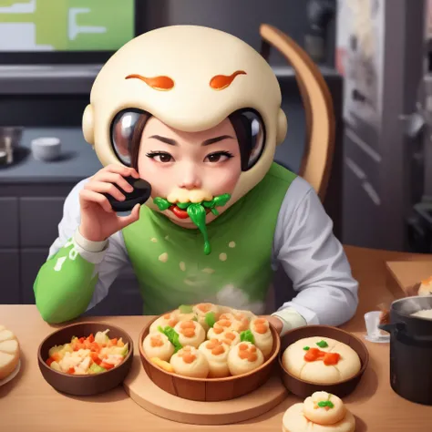 Alien eating steamed buns