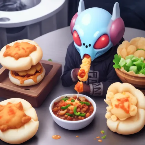 Alien eating steamed buns