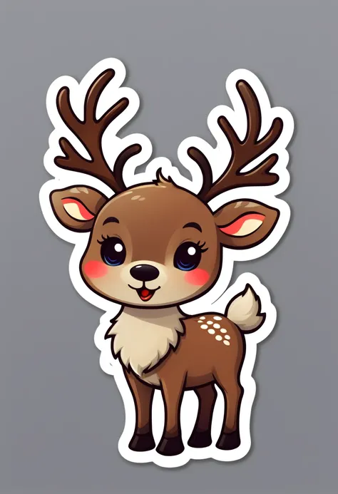 One sticker, christmas, a cute reindeer，simple backgound