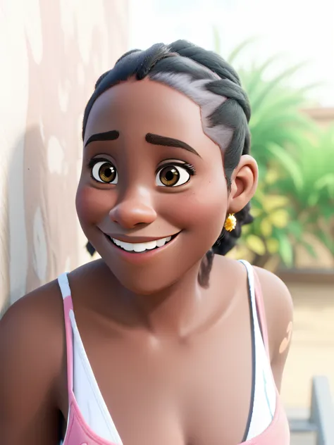 mulher negra jovem sorrindo, igual aos filmes Disney Pixar