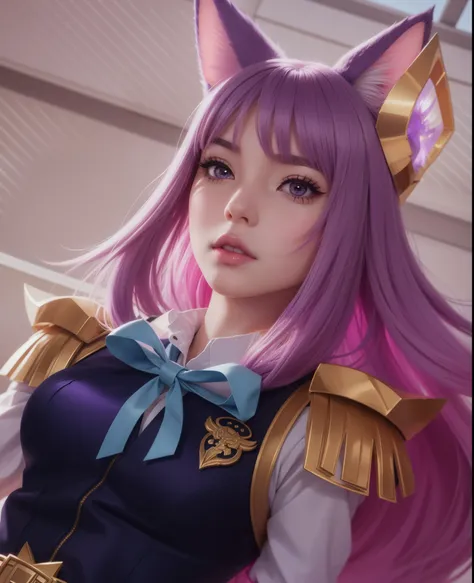 Anime girl with cat ears and purple skirt, Portrait of a beaver, Seraphim Ahrikada, ahri, Keda, Extremely detailed Artgerm, aljem ag, plano artem, ! Sanjos Art, Zodiac Girl Knight Portrait, IG model | Art germ, Estilo Atjem, Valentina Shuffle