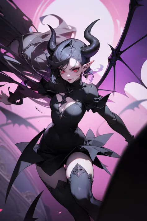 pointy ears，Over-the-knee stockings，succubi，With devil wings，