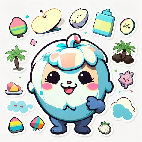 Individual stickers， 1sticker， （coconut））， white backgrounid， nothing background， simple backgound， dk， adolable， Small， pastel colour， vectorstyle， no gradien，