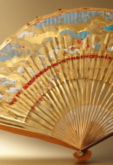 folding fan, Chinese, Cloud，golden，high qulity，high detal