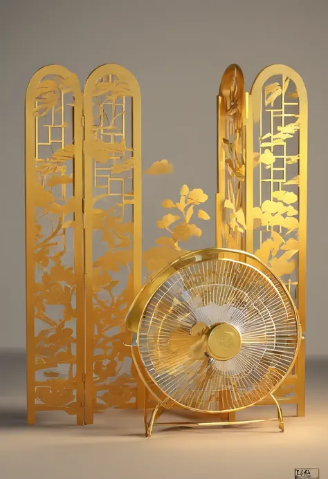 folding fan, Chinese, Cloud，golden，high qulity，high detal