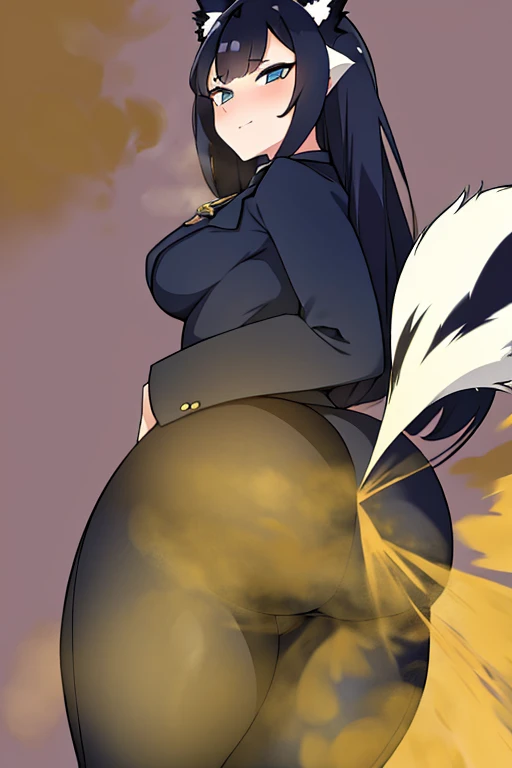 Beautiful skunk ol woman in suit、A fart with a butt sticking out through a pantsuit　　It has a big skunk tail　Beast ears on the head　length hair