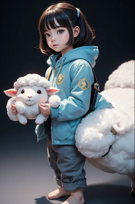 8K,Male,combat pose,Cute little surreal sheep with golden eyes、Chibi、male child,Adorable and fluffy、Logo Design、comic strip、cinematic lighting effect、A charming、3D Vector Art、cute and wear pants、Fantasyart、bokeh dof、handdraw、digitial painting、Soft lighting...