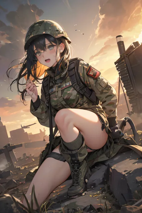 (long shot, looking away, shift character off center, draw the face precisely, cinematic perspective), (((Z stands for "a bent pipe stuck in the ground" in this prompt))), (((X stands for the her crotch area in this prompt))), (A female army infantry is ma...