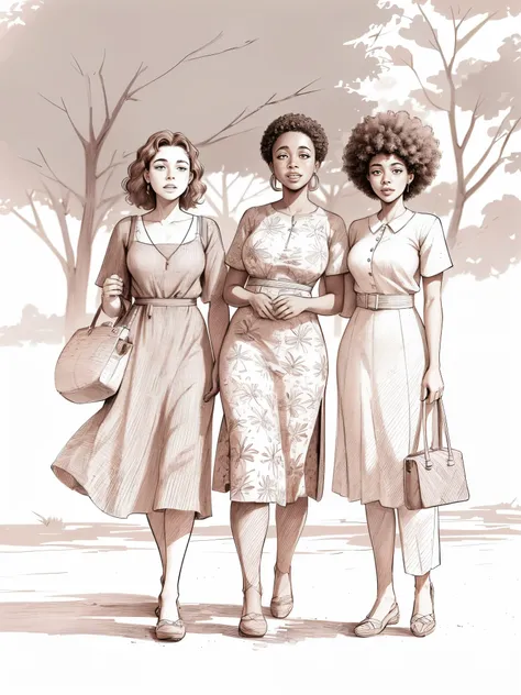 Three afro women of Jehovah&#39;s Witnesses are close to each other , Three afro women, bolsa , sketch illustration, Jehovah Fanart, , sketched, trending on artstration, Procreate Illustration,  digital sketch, a sketch,  digital pencil painting, Artistic ...