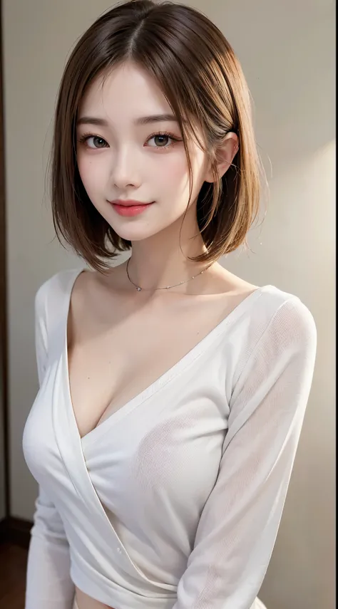 ((Beauty like a model)), Japan Girl,1 persons,​masterpiece, The highest image quality, ultra-detailliert, (perfectbody:1.2,Best Quality:1.2), ((Perfect face+Blonde hair)), Close up of, (Very Short Bob),Viewers Perspective, detailed hairs、Detailed eyes(real...