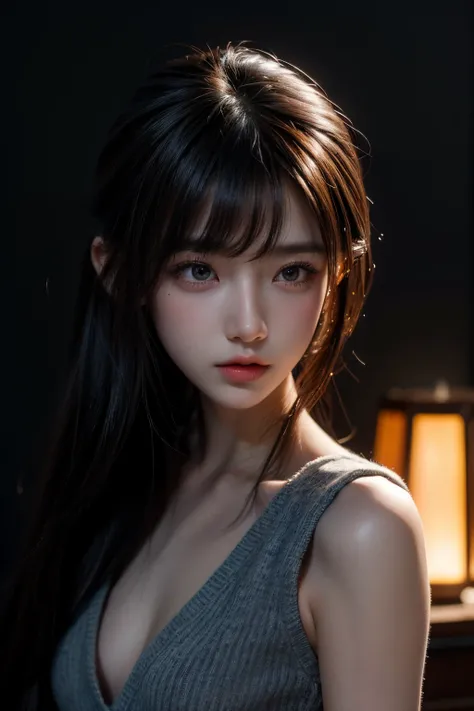 1girll，A detailed face:1.3，Delicate lips:1.2，Meticulous nose:1.2，詳細な目:1.2，二重まぶた，Small breasts, high-necksweater, concept-art, Detailed face and body, award winning photography, detailed face with, Contre-Jour, Hyper-realistic,Ray traching，Strong gaze，looki...