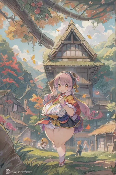 huge-breasted、kawaii、8 years old girl、A big smile、bbw、thick thight、big butts、Ultramammy,Chibi, autumn day,kaede、 Pines, Anime Background Art, japanese art style, beautiful anime scene, detailed scenery - width 672, Background art, Anime landscapes, Anime B...