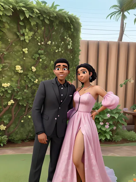 casal negro abracados no jardim, romantic couple, igual aos filmes Disney Pixar