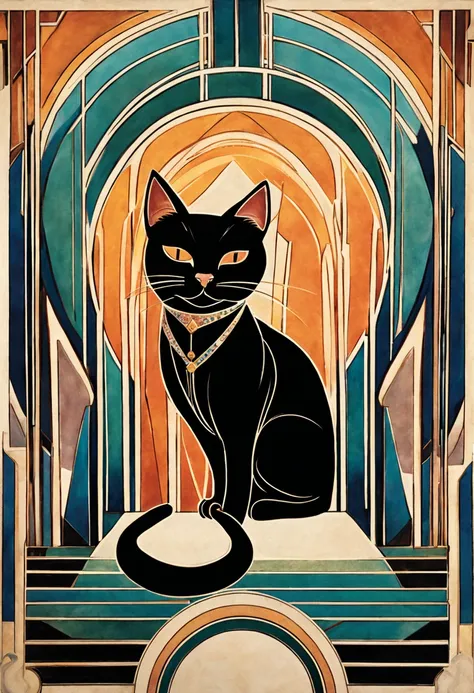 cat, art deco