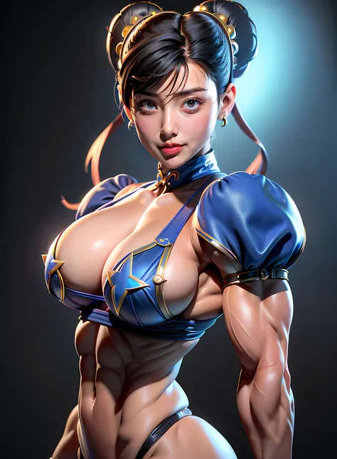 ((Best quality)), ((Masterpiece)), ((Realistic)) and ultra-detailed photography of a girl with goth colors. Chun- li， ((Chun- li)), dressed in (small black micro-thong, black micro-bikini:Star motif ) , ((Beautiful and aesthetic)), muscular fit body abs, S...