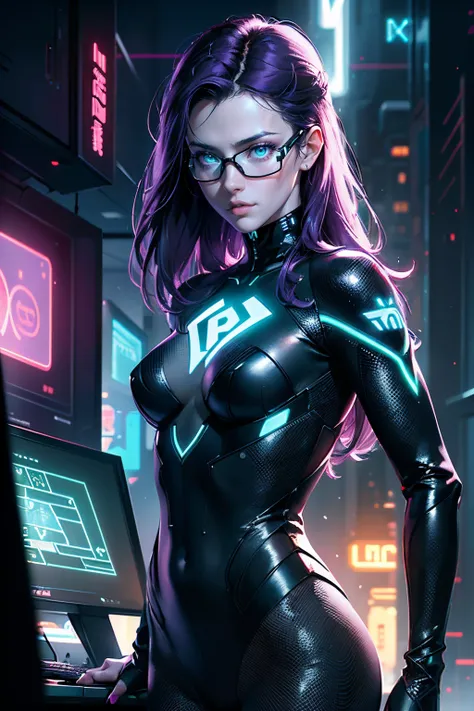 ((masterpiece)), ((best quality)), 1girl, solo, looking at viewer, depth of field, purple hair, green eyes, long hair, 32k resolution, pastel:1.2, slim waist, perfect body, 😘, beautiful face, dynamic:1.2, realistic light, neon light:1.2, Nvidia Ray tracing...