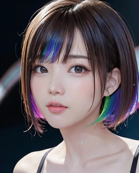 (Level difference:1.8)、(Paint collisions and splashes on the canvas)、(depth of fields)、1 The side of the girl blends into it、(Lateral face)、Keep your mouth shut、(liquid paint rainbow short hair:1.5)It is made of paint and、Defying Gravity、Thick flow、(Paint ...