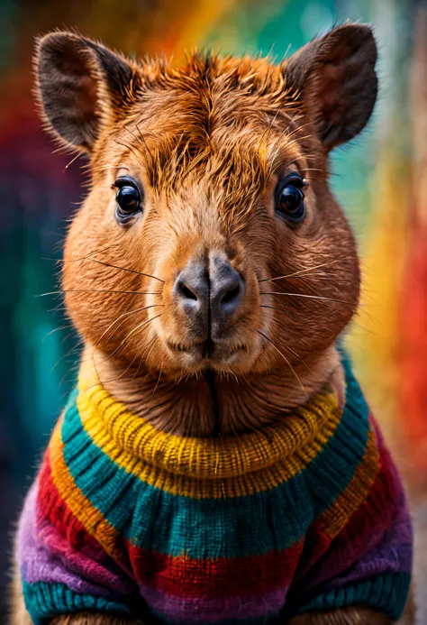 cut little capybara, portrait, wears sweater, abstract beauty, at centre, facing at the camera, nearing perfection, dynamic, The is very detailed, smooth private parts, Focus sharp, 8K