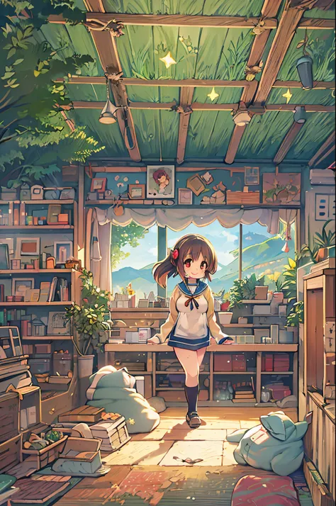 huge-breasted、kawaii、8 years old girl、A big smile、bbw、thick thight、big butts、Ultramammy,Chibi, beautiful anime scene, Anime landscapes, Anime Background, Beautiful anime scenery, Beautiful peace scenes in anime, landscape artwork、inside the kindergarten、Ho...