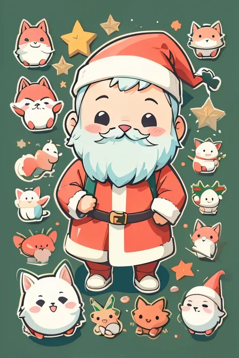 Group of cute christmas santa animal, watercolor painting, Simple background, Minimal, Cute, Tiny, pastel color, Vector style, handbook, separate image.