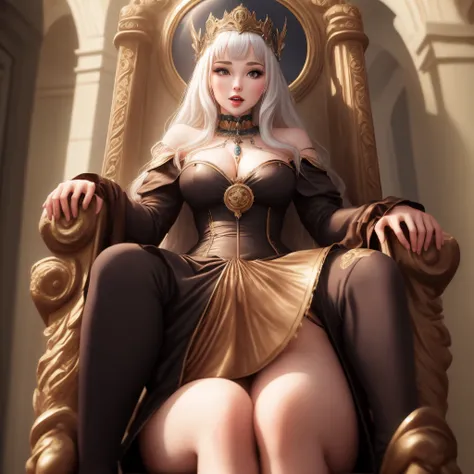 Findomme Goddess  sitting on her throne that is surrounded by her slaves