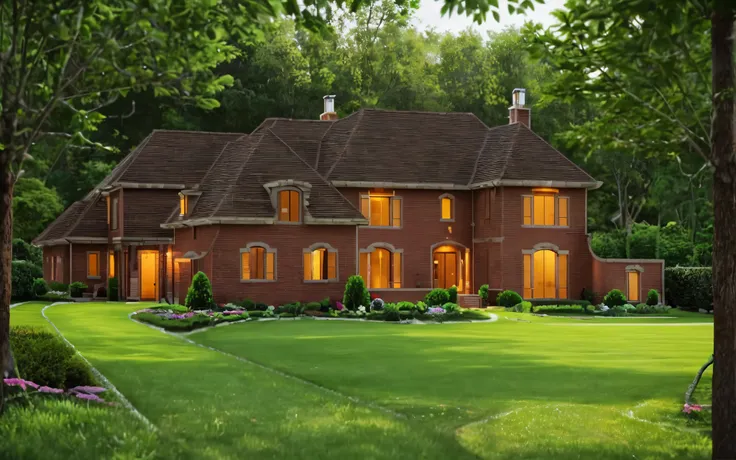 ((best quality)) ((ultra realistic)) of a villa, green lawn