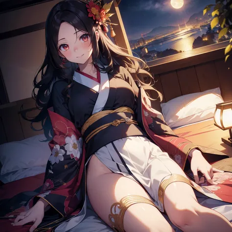 (masutepiece,Best Quality,8K),(extremely detailed CG1.1),teens girl,Smile,large boob,(From below:1.2),Intricate details , Hyper realistic, Perfect Anatomy,A dark-haired,Red Eyes,(((Forehead))),Permed hair with wavy hair,(((length hair))),Hair over one eye,...