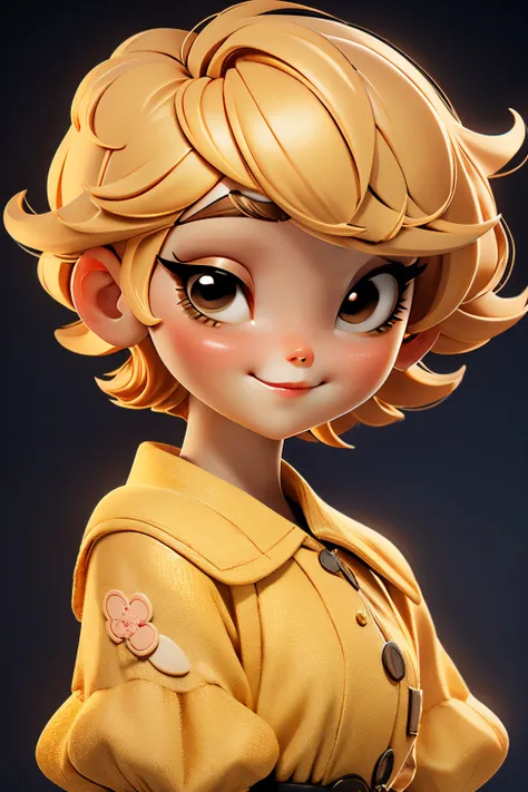 letter, 3D Face Pattern, Sweet and delicate girl, With short dyed hair ,Golden Girl,black makeup