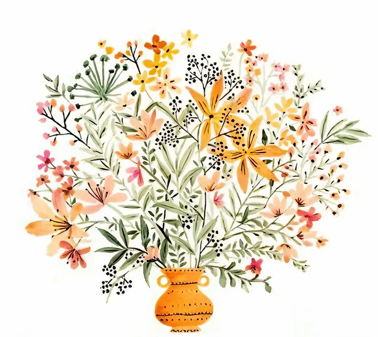 there is a painting of a vase with flowers in it, i dream of a vase flowers, vase with flowers, by Judith Brown, by Keren Katz, by Ina Wong, by Margit Anna, by Andrée Ruellan, by Zofia Stryjenska, by Rose Henriques, by Alice Rahon, by Alice Prin, vase of f...