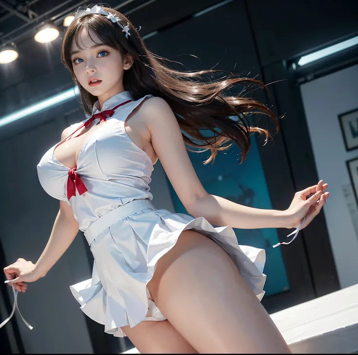 top-quality, 8K picture quality, ​masterpiece, Professional lighting without shadows, A hyper-realistic, perfect anatomia, Two girls, (with perfect body、Colossal breasts with tension:1.2), Evenly whitens bright skin, (Plump red tear bags and bright and bea...