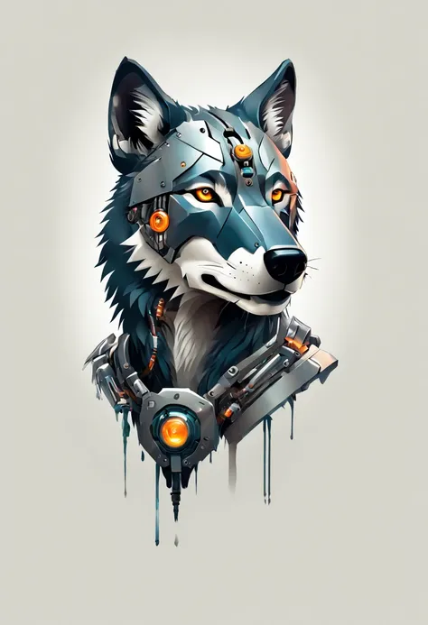 t-shirt design, a cyborg wolf , digital art by Jan Tengnagel, shutterstock contest winner, furry art, artwork, angular, art