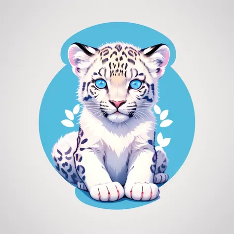 t-shirt design, baby white leopard with blue eyes, digital art for t-shirt design, illustration, circle, white background, logo style, minimalist, vibrant colors, soft lighting, isolated on white background, digital art by Jan Tengnagel, shutterstock conte...