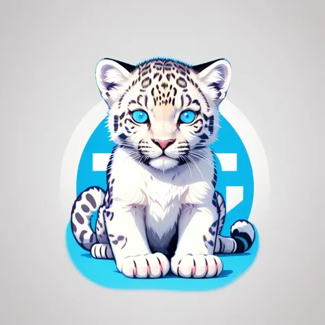 t-shirt design, baby white leopard with blue eyes, digital art for t-shirt design, illustration, circle, white background, logo style, minimalist, vibrant colors, soft lighting, isolated on white background, digital art by Jan Tengnagel, shutterstock conte...