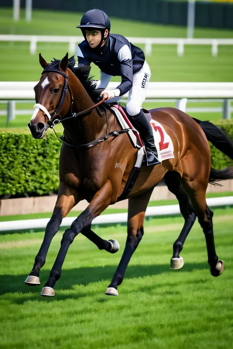 horse, race, masterpiece, high quality, perfect body, running on the turf