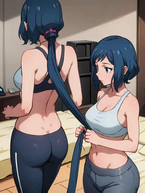 best quality, highly detailed, masterpiece, ultra-detailed, 
(bedroom:1.2), 
rinko-iori, wide hips, low ponytail, cowboy shot, b...