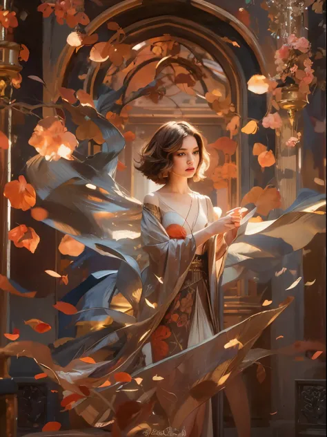 (Best quality, 8k, 32k, Masterpiece, UHD:1.2), "Produce a captivating art piece featuring a girl with a stylish bob haircut, illuminated by dramatic and cinematic lighting that accentuates the contours of her face and hair. Create an atmosphere that exudes...