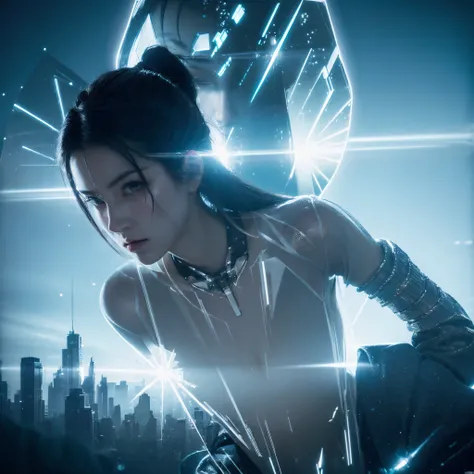 (Doubleexposure:1.5)，cyber punk personage，The cities of the future，girl avatar girl,The science fiction dream in your head，matrix，Mechanical joints，dream，dream，Fusion，stealth，ultra-realistic realism