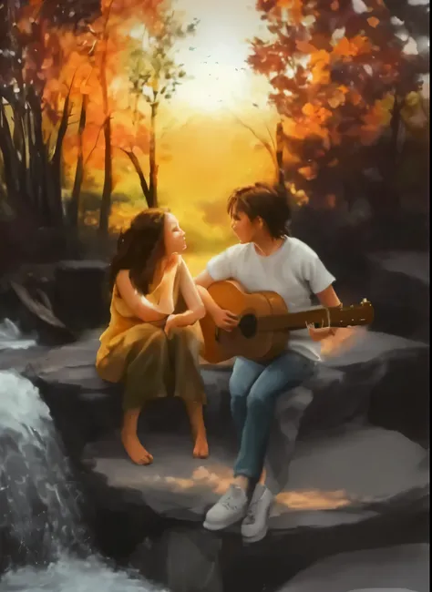 painting of a couple sitting on a music box with a piano, beautiful painting of lovers, romantic painting, warm beautiful scene, fanart, digital art picture, romantic scene, high quality fanart, concept art of love, emotional picture, stream of love and ha...