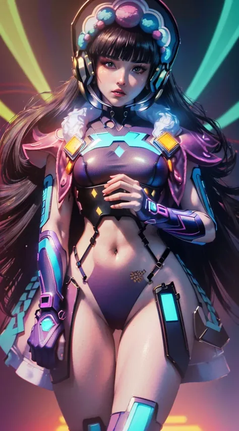 (masterpiece, best quality, high res, absurdres, ultra-detailed:1.3), (((1 girl, alone))), (tron, cybers pace, techno, cyberpunk, (((black hair))), pink and purple neon light rays, synthwave, iridescent, perfect hands, perfect eyes, perfect body, intricate...