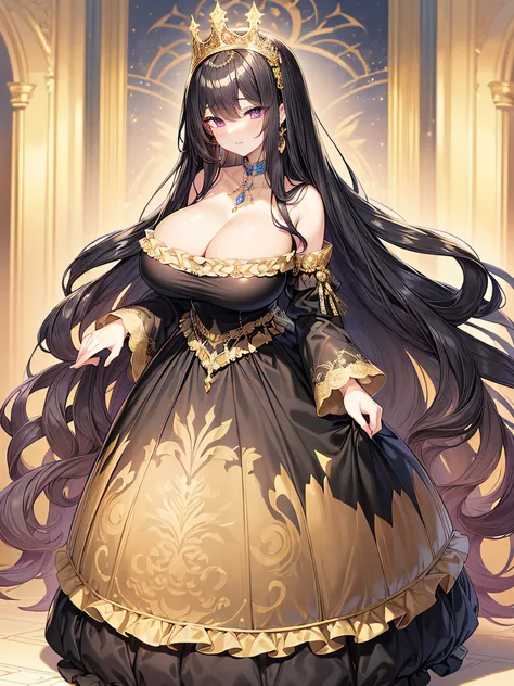 anime artstyle,Masterpiece,(Best Quality),(Super Detail),(Very Delicate and Beautiful),(Solo),((full body portrait)),full body,full body portrait,(detailed face and eyes),jewel-like beautiful eyes,((Decadent and arrogant queen)),Purple eyes,Bangs between e...