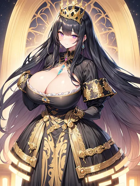 anime artstyle,Masterpiece,(Best Quality),(Super Detail),(Very Delicate and Beautiful),(Solo),((full body portrait)),full body,full body portrait,(detailed face and eyes),jewel-like beautiful eyes,((Decadent and arrogant queen)),Purple eyes,Bangs between e...