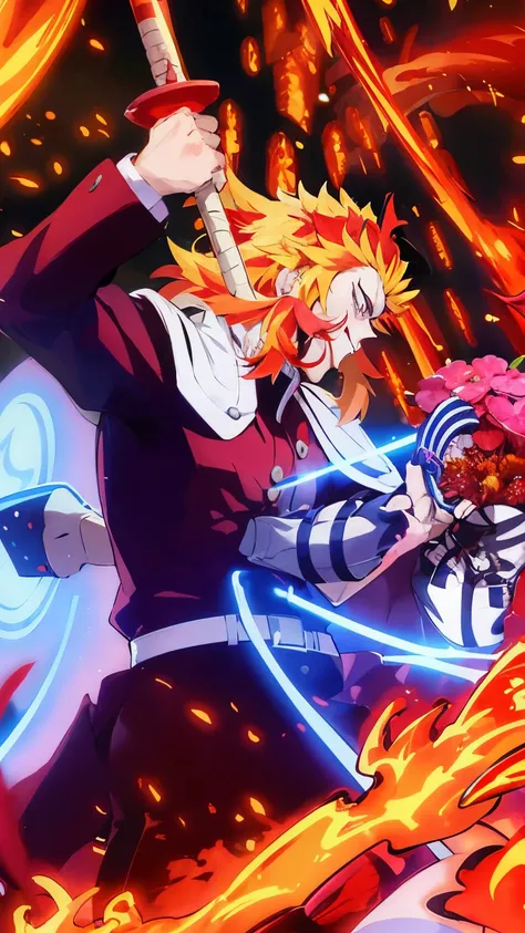 personnages d&#39;Anime combattant le feu et les flammes dans une pièce sombre, Infero flamboyant, Anime badass 8 k, Combattre d&#39;Anime, Kimetsu no Yaiba, Ichigo kurosaki, Demon Slayer Artstyle, Visuel de l&#39;Anime, Élément visuel intelligent, L’Anime...