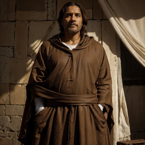 In the biblical era, a man of venerable appearance stands, wrapped in a worn brown robe. Seu semblante marcado por profunda dor, sua pele revela feridas dolorosas, witnesses of the afflictions he went through. This man&#39;s story speaks of resilience in t...