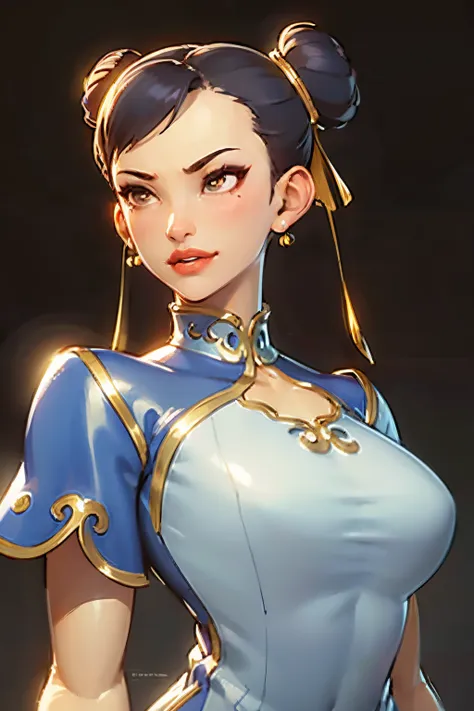 chun-li, from street fighter,(big breast:1.5),dynamic poses, totally wide open her chest,big chest,super perfect body curve, hai...