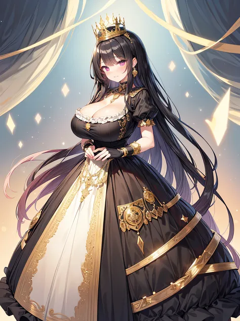 anime artstyle,Masterpiece,(Best Quality),(Super Detail),(Very Delicate and Beautiful),(Solo),((full body portrait)),full body,full body portrait,(detailed face and eyes),jewel-like beautiful eyes,(ruffled gorgeous black rococo ballgown decorated with fril...