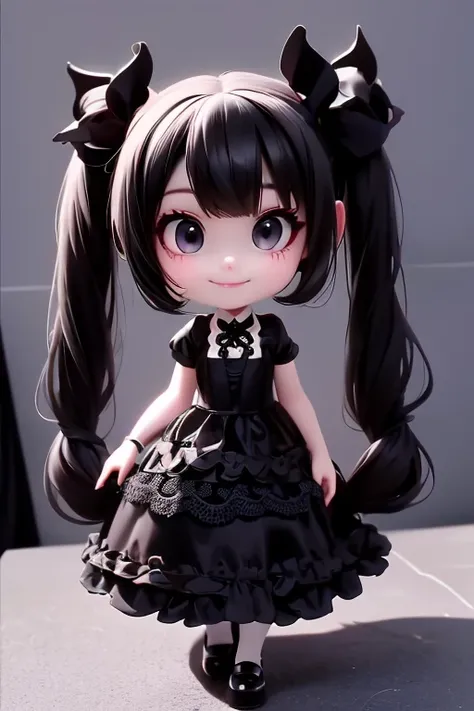 a demon girl smiling in a black dress and black shoes posing for a picture, anime demon girl wearing a lace black dress, anime demon girl, anime girl cosplay, black gothic lolita dress, anime cosplay