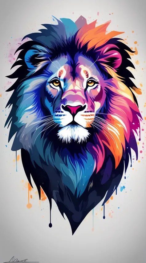 a close up of a lions face with a colorful background, painted in bright water colors, beautiful art uhd 4 k, digital art animal photo, lion head, full color digital art, art of alessandro pautasso, highly detailed vector art, 2 d full body lion, painted d...